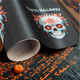 Aangepaste moderne blauwe roze Halloween suiker sc Cadeaupapier