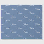 Aangepaste moderne blauwe scriptnaam ompakken cadeaupapier (Vlak)