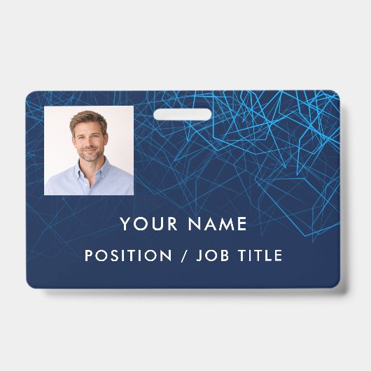 Aangepaste moderne blauwe tech professionele foto badge (Voorzijde)