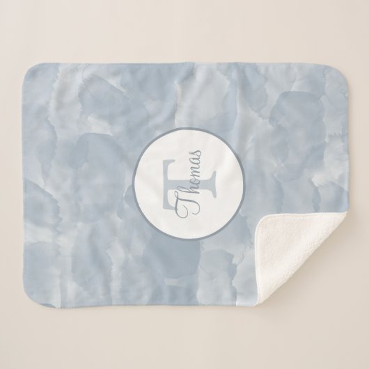 Aangepaste, moderne, blauwe Waterverf penseelstrek Sherpa Deken (Voorkant (horizontaal))