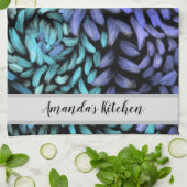 Aangepaste, moderne blauwgroen en blauwe bladen vo theedoek (Gevouwen)