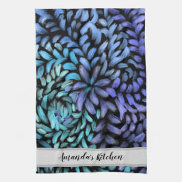 Aangepaste, moderne blauwgroen en blauwe bladen vo theedoek