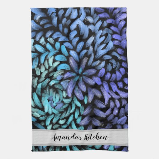 Aangepaste, moderne blauwgroen en blauwe bladen vo theedoek (Verticaal)