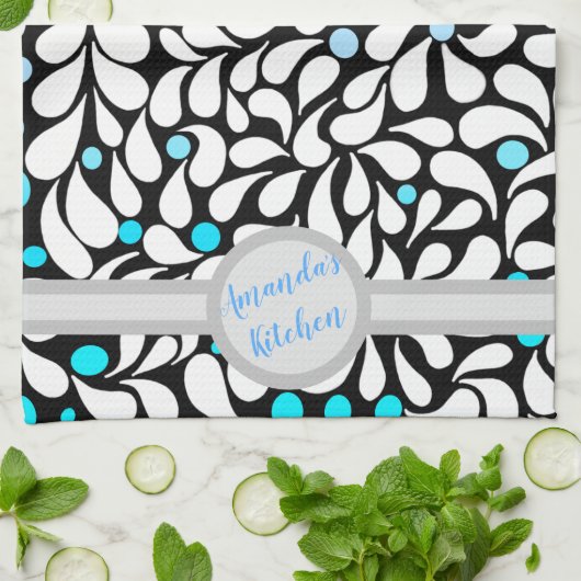 Aangepaste, moderne bloemen blauw blauwgroen ombre theedoek (Gevouwen)