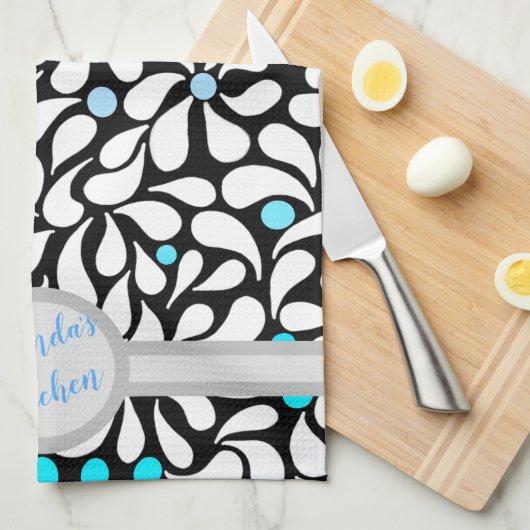 Aangepaste, moderne bloemen blauw blauwgroen ombre theedoek (Quarter Fold)