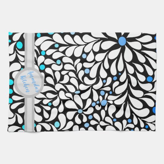 Aangepaste, moderne bloemen blauw blauwgroen ombre theedoek (Horizontaal)