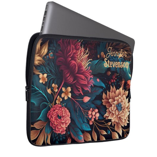 Aangepaste moderne bloemen heldere kleuren geperso laptop sleeve (Voorkant Rechts)