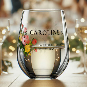 Aangepaste Moderne Bloemenbruid Bachelorette Party Wijnglas Zonder Voet