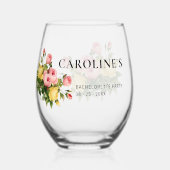 Aangepaste Moderne Bloemenbruid Bachelorette Party Wijnglas Zonder Voet (Voorkant)