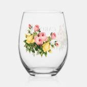 Aangepaste Moderne Bloemenbruid Bachelorette Party Wijnglas Zonder Voet (Achterkant)