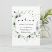 Aangepaste moderne botanische salie groene bruilof save the date (Staand voorkant)