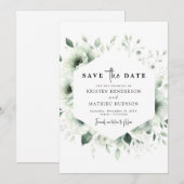 Aangepaste moderne botanische salie groene bruilof save the date (Voorkant / Achterkant)