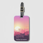 Aangepaste moderne bouwstad zonsondergang klembord bagagelabel (Voorkant (verticaal))