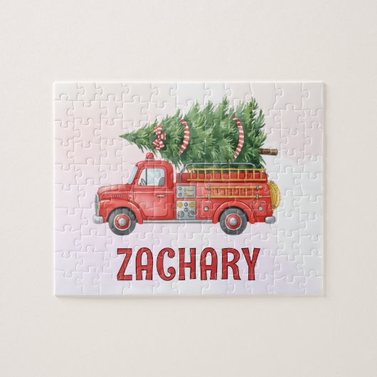 Aangepaste moderne brandweerman Kerst brandweerwag Legpuzzel (Horizontaal)