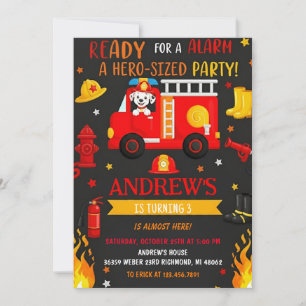 Aangepaste moderne brandweerwagen verjaardagsfeest kaart