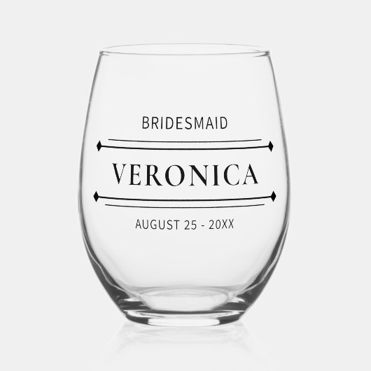 Aangepaste Moderne Bruidsmeisje Naam Zwart Bruilof Wijnglas Zonder Voet (Voorkant)