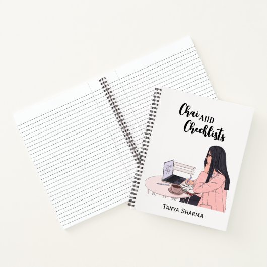 Aangepaste Moderne Bruine Meisje Chai & Checklists Notitieboek (Binnen)