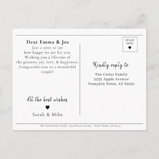 Aangepaste moderne chic Gefeliciteerd Pas getrouwd Briefkaart (Achterkant)