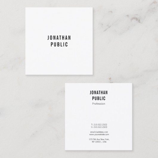 Aangepaste, moderne, eenvoudige, elegante Sjabloon Vierkante Visitekaartje (Voorkant / Achterkant)
