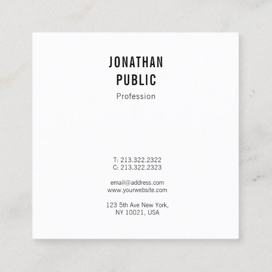Aangepaste, moderne, eenvoudige, elegante Sjabloon Vierkante Visitekaartje (Achterkant)