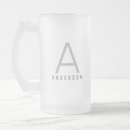 Aangepaste moderne eenvoudige monogram matglas bierpul (Links)