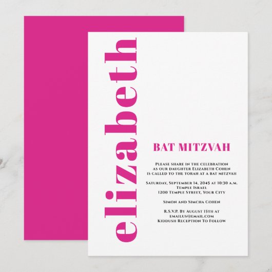 Aangepaste moderne eenvoudige vleermuis Mitvah uit Kaart (Voorkant / Achterkant)