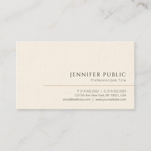 Aangepaste moderne elegante Luxe Signature Cream Visitekaartje (Voorkant)