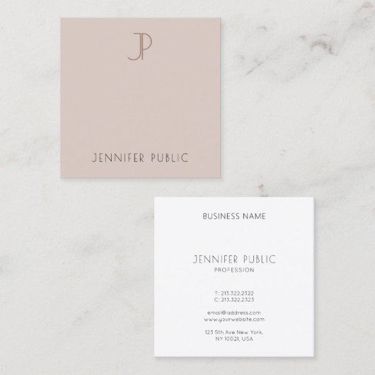 Aangepaste moderne elegante minimalistische monogr vierkante visitekaartje (Voorkant / Achterkant)