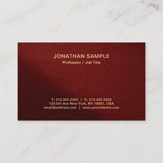 Aangepaste moderne elegante professionele gouden t visitekaartje (Achterkant)