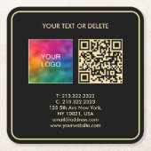 Aangepaste Moderne Elegante Sjabloon Zwart Goud QR Kartonnen Onderzetters (Voorkant)