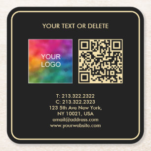 Aangepaste Moderne Elegante Sjabloon Zwart Goud QR Kartonnen Onderzetters