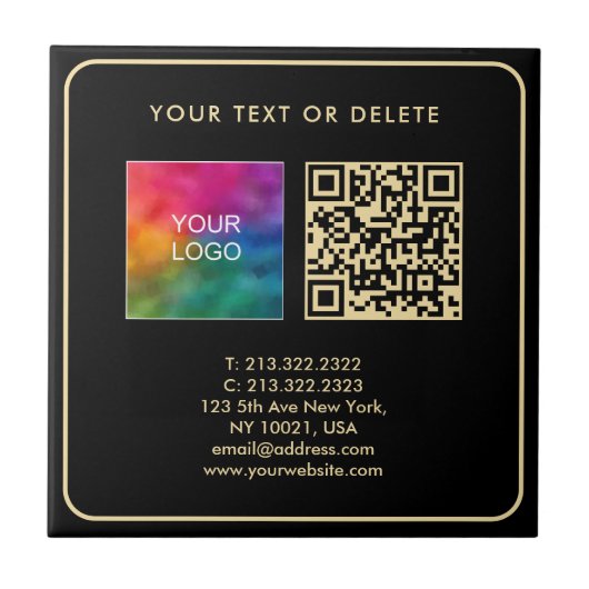 Aangepaste Moderne Elegante Sjabloon Zwart Goud QR Tegeltje (Voorkant)