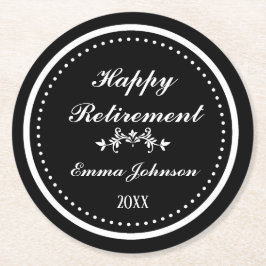 Aangepaste moderne elegante zwart-wit gelukkige pe ronde kartonnen onderzetter