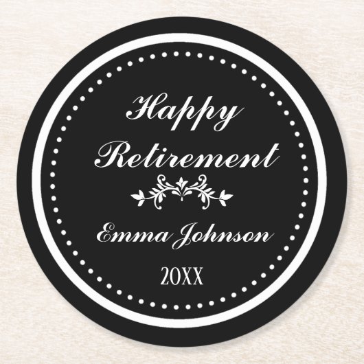 Aangepaste moderne elegante zwart-wit gelukkige pe ronde kartonnen onderzetter (Voorkant)