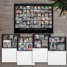 Aangepaste moderne familie 60 foto collage - zwart kalender