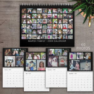 Aangepaste moderne familie 60 foto collage - zwart kalender