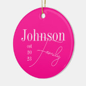 Aangepaste moderne familienaam Hot Pink Keramisch Ornament (Links)