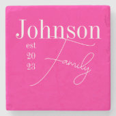 Aangepaste moderne familienaam Hot Pink Stenen Onderzetter (Voorkant)