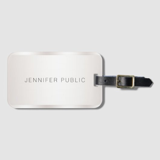 Aangepaste, moderne Faux Silver Eenvoudige Sjabloo Bagagelabel (Voorkant (horizontaal))