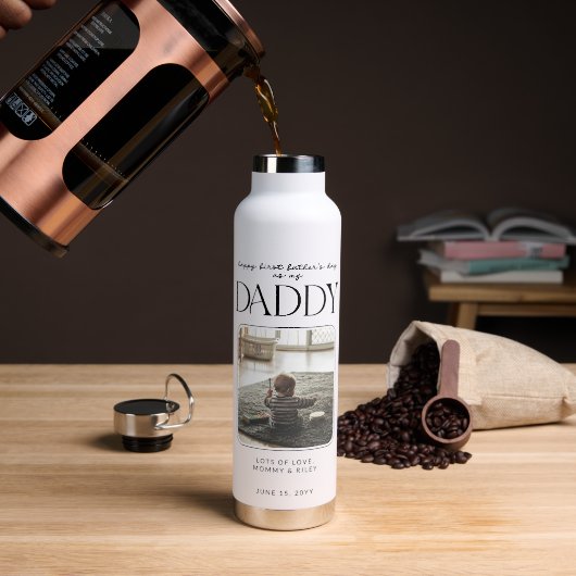 Aangepaste Moderne Foto Eerste Vaderdag Daddy Waterfles (Koffie)