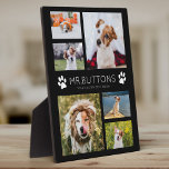 Aangepaste moderne foto Foto Collage Dog Kat Lover Fotoplaat<br><div class="desc">Eenvoudig,  modern plaatje voor gezelschapsdieren met je favoriete afbeeldingen van je bont baby in een minimalistische fotocollage met een aangepaste naam en boodschap naast pootafdrukken. Dit is de zwarte versie.</div>