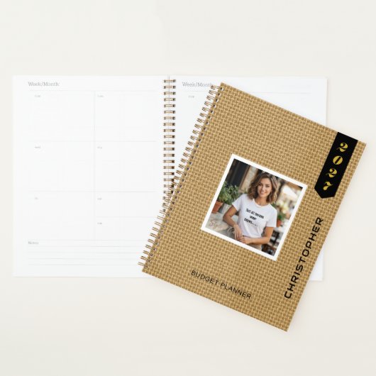 Aangepaste moderne foto tekst Natuurlijk jute patr Planner (Display)