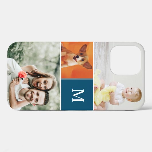 Aangepaste Moderne Fotocollage Blauw Monogram Case-Mate iPhone Case (Achterkant (horizontaal))