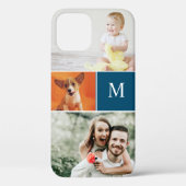 Aangepaste Moderne Fotocollage Blauw Monogram Case-Mate iPhone Case (Achterkant)