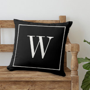 Aangepaste moderne gegraveerde letter zwart & wit kussen
