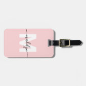 Aangepaste Moderne Girly Blush Roze Monogram Naam Bagagelabel (Voorkant horizontaal)