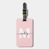 Aangepaste Moderne Girly Blush Roze Monogram Naam Bagagelabel (Voorkant verticaal)