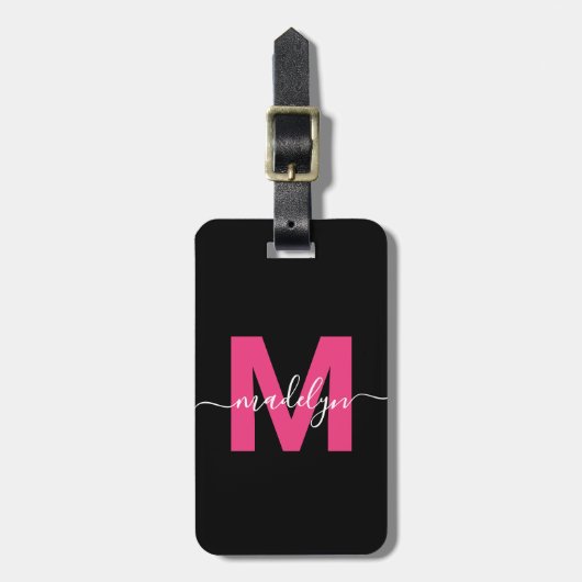Aangepaste Moderne Girly Roze Monogram Naam Bagagelabel (Voorkant verticaal)