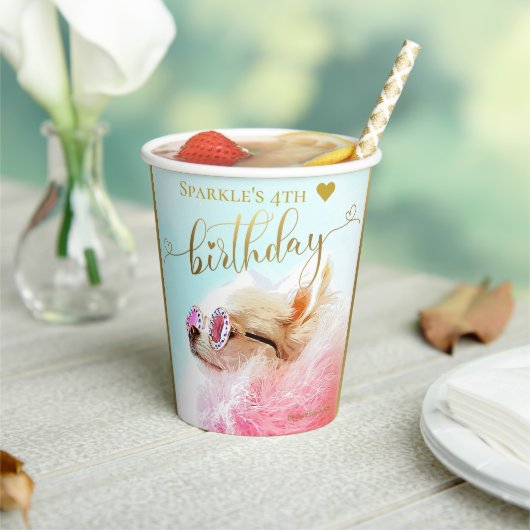 Aangepaste, moderne Gold Script Pet Dog Birthday Papieren Bekers (Insitu)