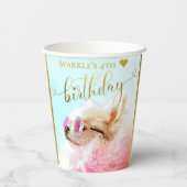 Aangepaste, moderne Gold Script Pet Dog Birthday Papieren Bekers (Achterkant)